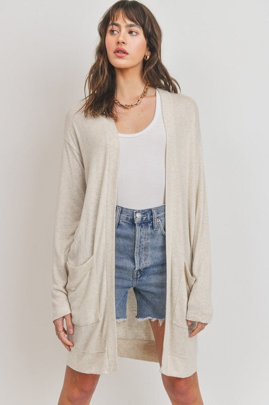 Oatmeal Open Front Knit Cardigan